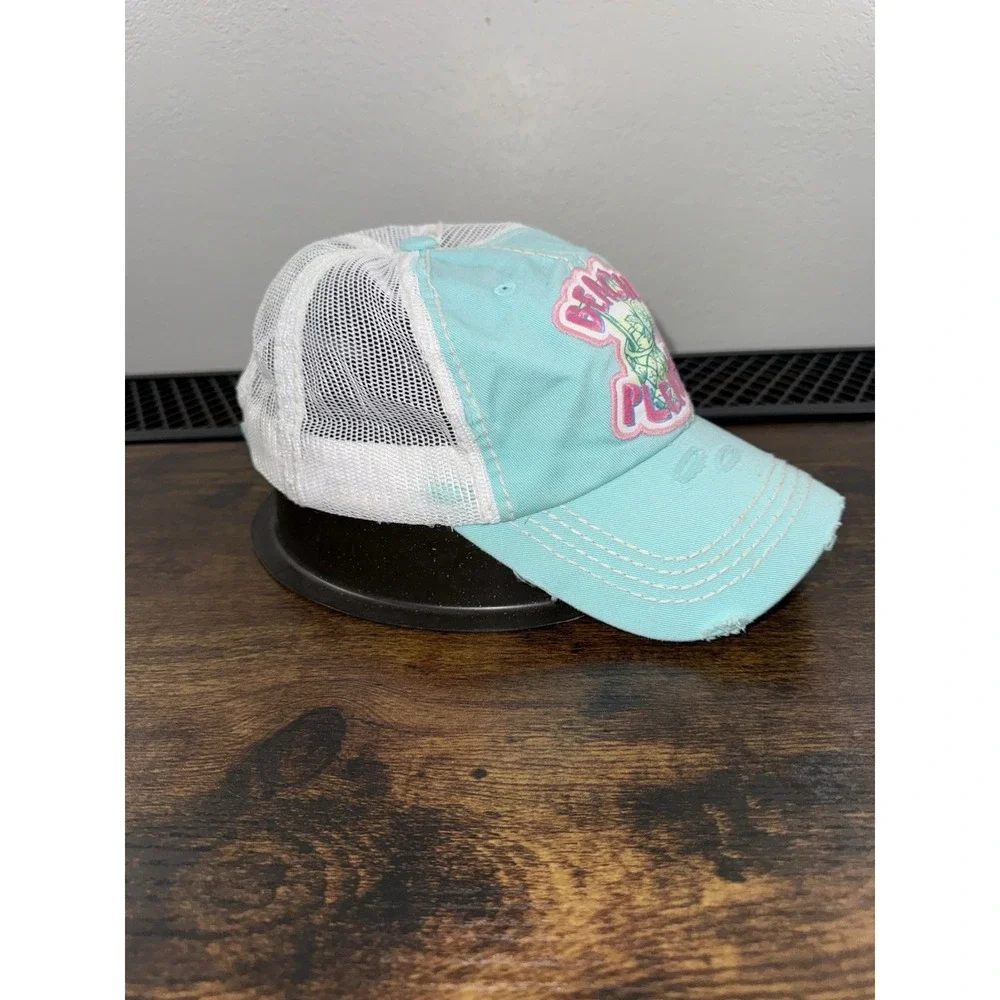 Beach Please‎ Trucker Hat KBETHOS Aqua Distressed Mesh Back Adjustable Cap
